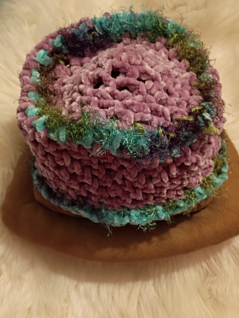 Chénille Plush Knit Purple & Aqua Faery Hat - Cozy Fall  Accessory